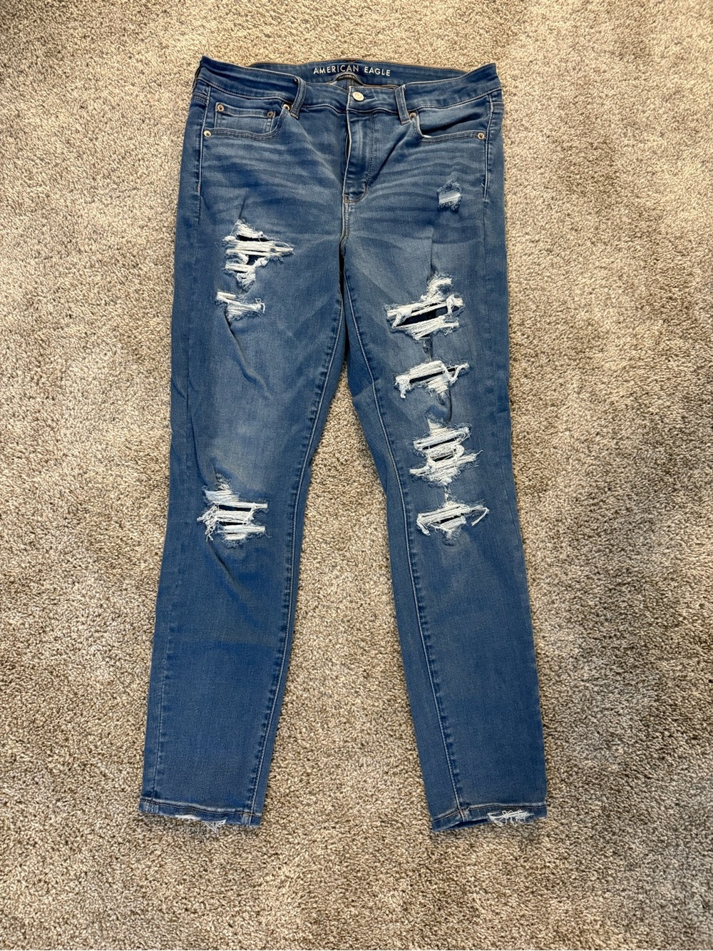 American Eagle Outfitters Distressed Medium Blue High Rise Jeggings